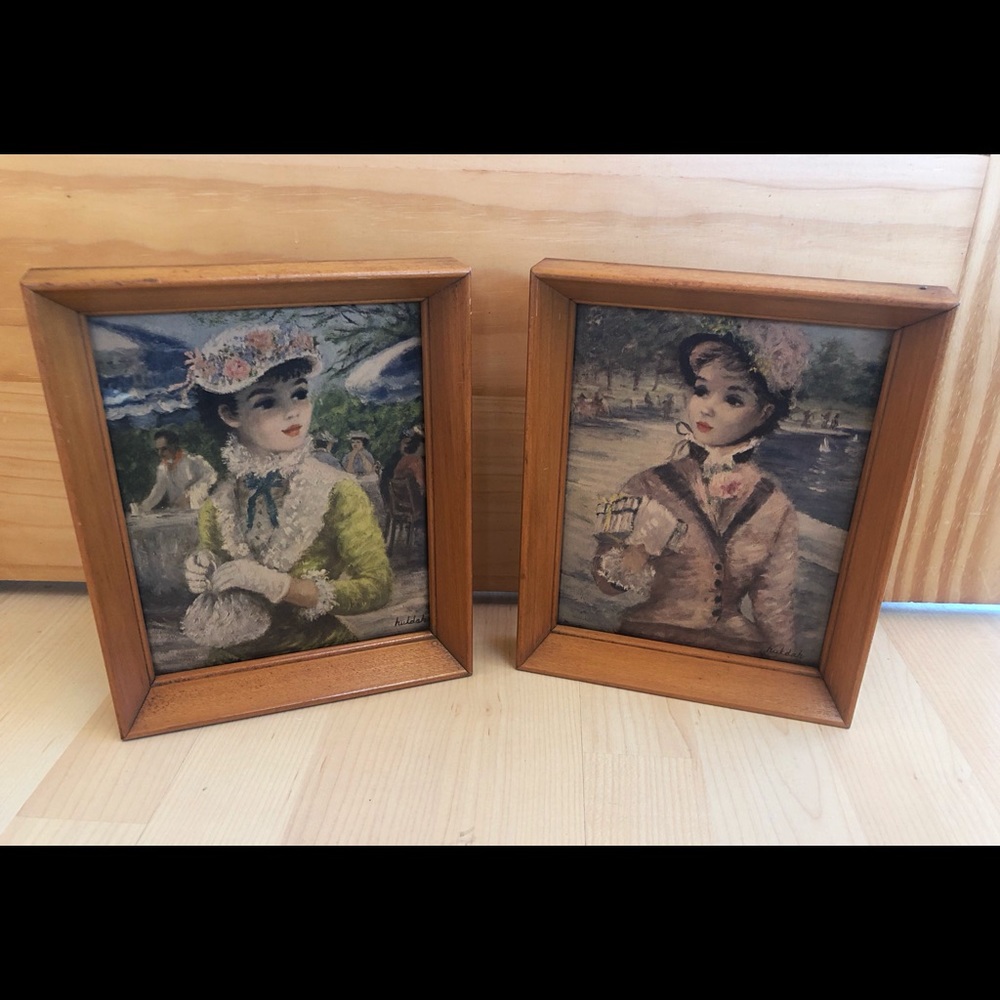Mid-century set of (2) HULDAH framed prints